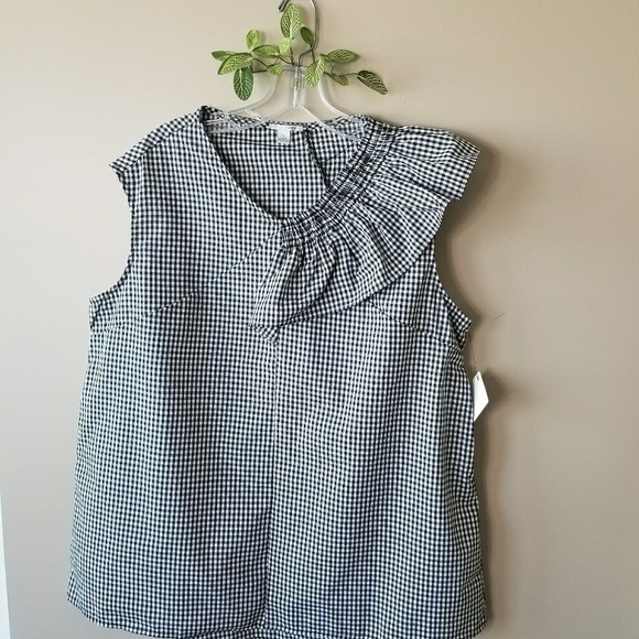 𝅺NEW! HALOGEN Asymmetrical Gingham Top Blouse Medium. - Picture 3 of 8